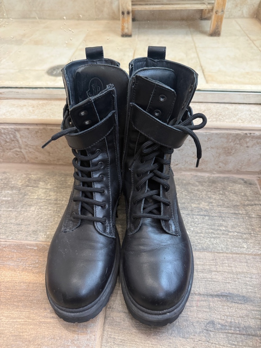 Monclear Black Leather Combat Boots 38